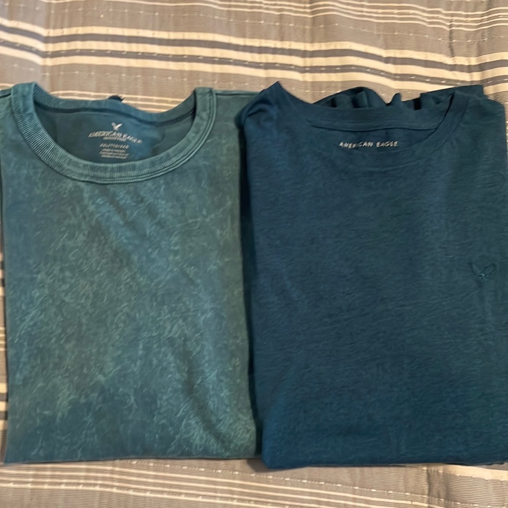 Two blue short sleeve AE mens shirts